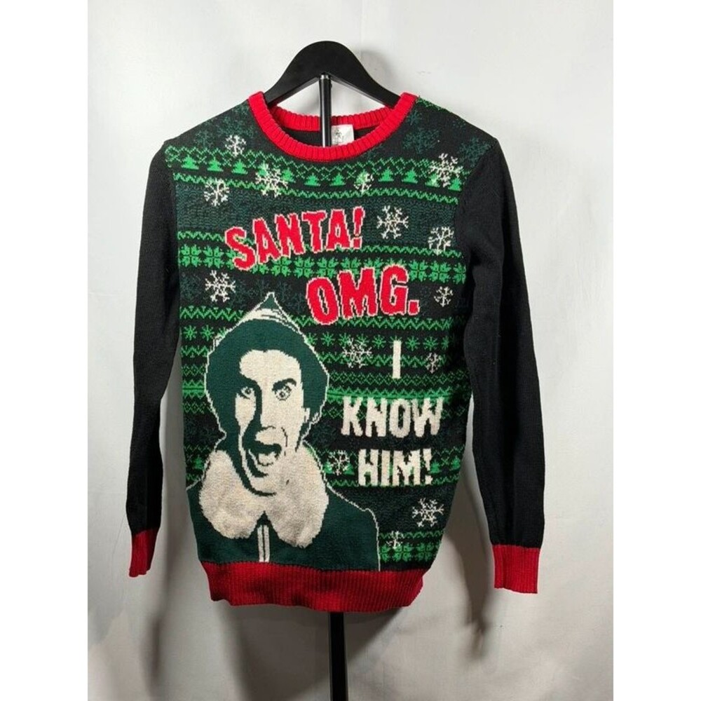Elf Buddy the Elf Christmas Sweater Santa OMG I Know Him Size Large
